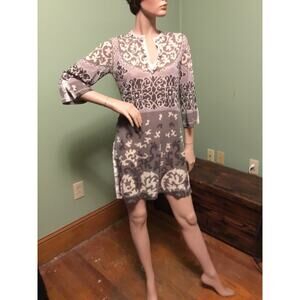 Vivienne Tam Beige/Brown Mesh 3/4 Sleeve Shift Mini Dress